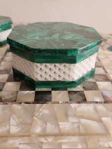 Malachite Gemstone Floral Inlay Beautiful Hexagon White Marble Girls Jewelry Box with <b>Stone</b> Inlay - Product Image 6