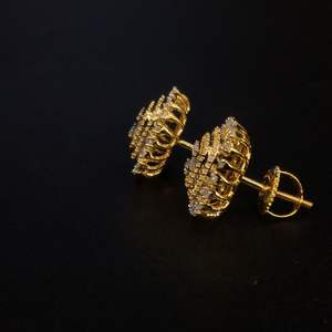 Square-shaped Diamond <b>Halo</b> Stud <b>Earrings</b> Luxury Latest Fashion India Studs Gold Plated - Product Image 3