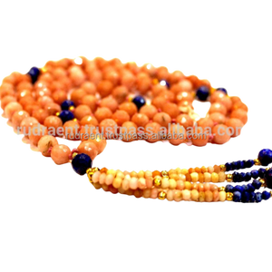 ราคาขายส่งสีชมพูโอปอล Lapis Lazuli 108เหลี่ยมลูกปัดสร้อยคอมาลาหินธรรมชาติเกรดผลิตในประเทศอินเดีย - Product Image 2