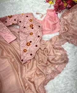 Saree sari NOUVELLE TENDANCE CORDING SÉQUENCE SAREE UNIQUE TENUE MODE BRODÉ TRAVAIL SAREES SUR ORGANZA AVEC CHEMISIER LOURD - Product Image 5