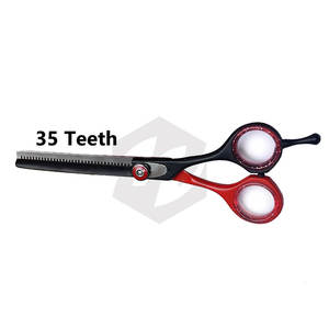 Kit de Tijeras de Peluquería con Recubrimiento de Color Rojo y Negro, Tijeras de Acero para Cortar y Entresacar Cabello con Navaja de Barbero y Diseño Ergonómico para los Dedos - Product Image 2