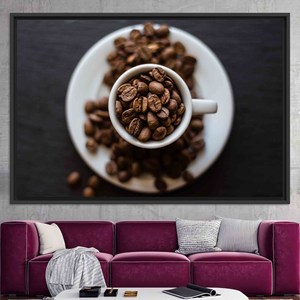 Impression sur toile de grains de café : Art mural moderne pour cuisine, toile encadrée noire - Product Image 1