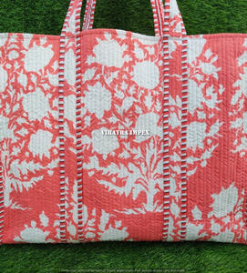 Sac fourre-tout 100% coton matelassé Boho fait à la main écologique durable réversible imprimé Animal Floral Design poignée en corde robuste - Product Image 2