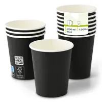 Cangkir Kertas Bio-Coated Ø 80 mm 8Oz 200Ml Hitam Dinding Tunggal Untuk Minuman Panas Latte Cafe - 1000 pcs/karton