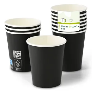 Ø 80 mm Bio-Coated 8Oz 200Ml Black Single Wall Bio Coated Paper <b>Cups</b> Takeaway Cafe Hot <b>Latte</b> Mugs For Beverage - 1000 pcs/carton - Product Image 1