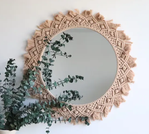 Flower Style Jute Cord New Style Macrame <b>Hanging</b> Wall Decorative <b>Mirror</b> with Boho Fringe - Product Image 3