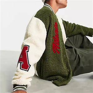 Veste universitaire en laine véritable Letterman de baseball pour hommes personnalisée par OEM col montant broderie en chenille respirante saison d'hiver pour hommes - Product Image 5