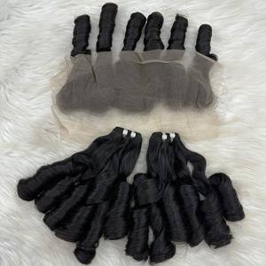 Boucles rebondissantes naturelles noires à donneur unique Super Double Bundles Tissage de cheveux de style Fumi vietnamien avec des extrémités dessinées simples - Product Image 2
