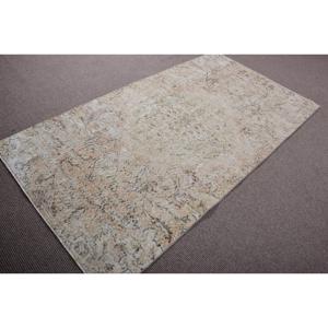 Tapis turc vintage, tapis de sol de 3,8x7,2 pieds, tapis à bordures blanches et brunes - Product Image 2