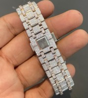 Reloj Hip Hop Personalizado de Acero Inoxidable con Esfera de Cristal Analógica, Diamantes Moissanite de Corte Brillante Redondo con Claridad VVS para Hombre