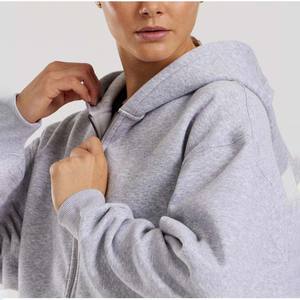 Sweat à capuche pour femme à motif uni, coupe ample, fermeture éclair, en coton/fibre de bambou, tissu en toile, badge personnalisé OEM, sweat à capuche oversize d'hiver - Product Image 3