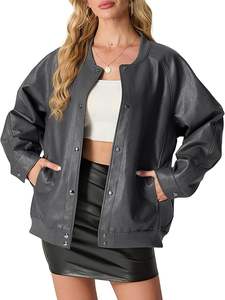 Femmes décontracté peau de mouton Faux Bomber veste coupe ample fermeture à glissière Moto Biker manteau automne/hiver avec Polyester Viscose - Product Image 2