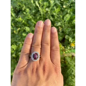 Anillo de Rubí Estilo Romántico, Corte Ovalado, Anillo de Diamantes y Rubí, Plata de Ley 925, Joyería de Piedras Preciosas Hecha a Mano, Proveedor Mayorista - Product Image 6