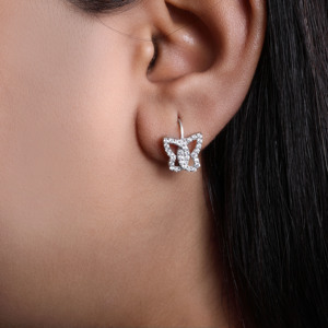 Boucles d'oreilles papillon en diamant, argent sterling 925, bijoux classiques pour femmes et filles, pour les occasions de mariage, de fête, de cadeaux - Product Image 2