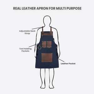 Custom Embroidered Adjustable Canvas <b>Apron</b> <b>Leather</b> Patch Waterproof Kitchen <b>Aprons</b> for Women - Product Image 5