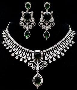 Designer High Quality <b>Silver</b> Finish CZ Stones Look <b>Necklace</b> <b>Set</b> With Earrings For Wedding Party Wear Collection For Women - Product Image 4