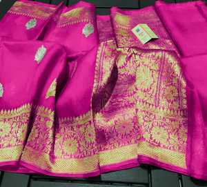 Custom Made Floral Motif Brocade <b>Silk</b> Twill Sarees Royal Blue Wedding Use Anti-Pill Women All Ages - Product Image 5