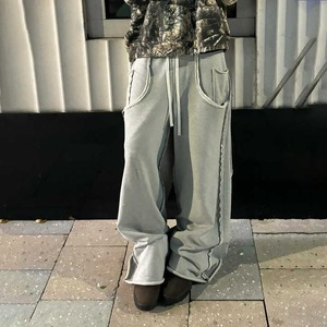 Pantalones de chándal acampanados de peso pesado con logotipo bordado personalizado para hombre, pantalones de chándal holgados de lavado ácido Vintage cosidos en bruto para hombre - Product Image 1