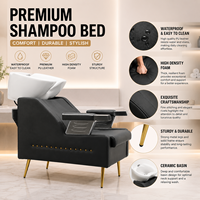 Unité de lavage de cheveux de luxe pour salon, lit de shampoing avec bassin en céramique, mobilier de salon en cuir PU