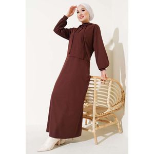 ชุดเดรสมีฮู้ดชุด2ชิ้นสีน้ำตาล - Product Image 4