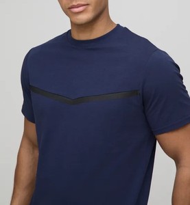 Camiseta y pantalones cortos deportivos para hombre, secado rápido, 2 piezas, cuello redondo, manga corta, Color azul oscuro, ropa de verano ajustada, ropa de entrenamiento - Product Image 3