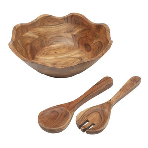 Vintage Design Wood <b>Salad</b> Bowl & 2 <b>Servers</b> Large Acacia Wood Serving Set Handmade Natural <b>Wooden</b> Bowl For Kitchen Dining Ware - Product Image 2
