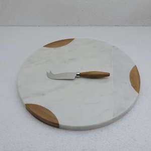 Planche à fromages de forme ronde en marbre Logo gravé personnalisé Blocs à découper Outils de cuisine Couteau à fromage en acier inoxydable - Product Image 5