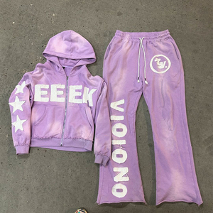 Custom Hoodie and Sewatpants Set Jogger Sweatsuit Distressed Embroidery Applique Patch Acid Washed Women Men Tracksuit - Product Image 4