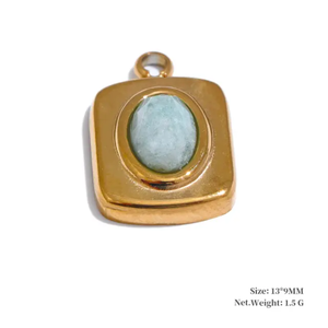 Pendentif vintage à fermoir, pierre d'aventurine verte, laiton, 10x15 mm, prix de gros et MANGALMAY CORPORATION - Product Image 6