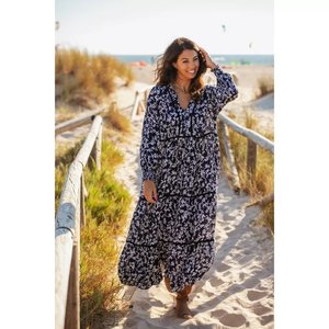 2023 personnalisation attrayante robe imprimée florale pour les femmes couleur noire manches longues robe Maxi pour les femmes - Product Image 1