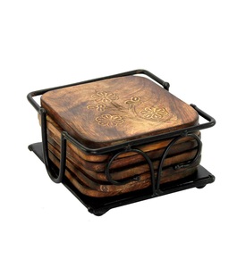 Dessous de verre en bois Dessous de verre de table en bois Ensemble de 6 pour tasses à thé Tasses à café Canettes de bière Bar - Product Image 3