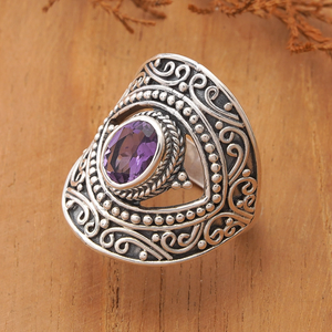 Designer 925 Sterling Silver Cute Gemstone <b>Ring</b> Purple Amethyst Eco-friendly Unisex <b>Statement</b> <b>Ring</b> for Parties Anniversaries - Product Image 4