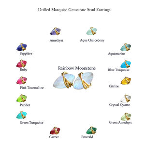 Minimalista Marquesa forma facetada Aqua Calcedonia piedras preciosas Stud pendientes oro Vermeil plata esterlina alambre taladro para regalo - Product Image 5