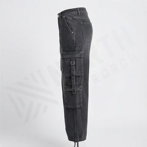 Jeans pour femmes de couleur personnalisée Cargo Pantalons en denim à jambes larges réguliers Vêtements de rue pour femmes Pantalons de qualité supérieure Coton respirant - Product Image 3