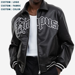 OEM personalizado de los hombres de invierno chaquetas de bombardero Streetwear bordado de cuero genuino Zip up chaqueta de la motocicleta - Product Image 1