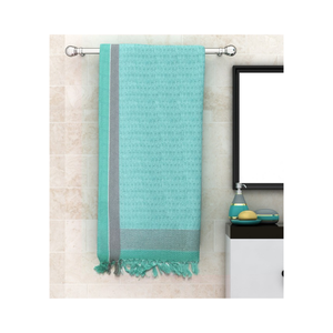 Serviette de bain en coton solide 550GSM, tissage éponge, imprimé géométrique brodé, 30x60 pouces, séchage rapide, tissu ultra absorbant, certifié Inde - Product Image 6