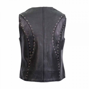 2025 OEM Original noir cuir de vachette femmes gilet grande taille sans manches clouté détails hiver chauffé moto gilets - Product Image 2