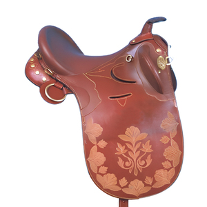 Selle de stock en cuir véritable de qualité supérieure faite à la main, légère et flexible avec un soutien confortable pour une conduite toute la journée - Product Image 2