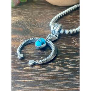 Kevin Billah Kingman Turquoise & Sterling <b>Silver</b> Naja Pendant with Bezel Setting Inlay Technology - Product Image 4