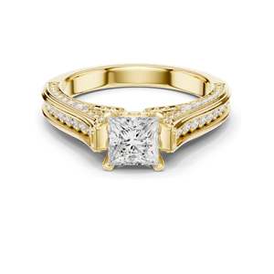 Bague en diamant de laboratoire taille princesse 1,70 carat avec accents pavés pour femme, clarté VVS-VS EF, or 18 carats, 14 carats, 10 carats et argent 925 - Product Image 1