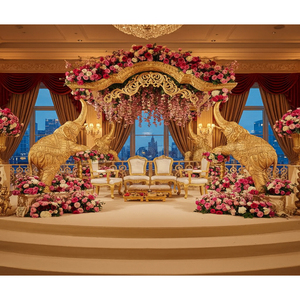 ชุดงานแต่งงานแบบสามเสาสีทองหรูหราสำหรับงานแต่งงานอินเดีย - Product Image 1
