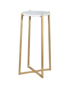 Mesa auxiliar multifunción de metal moderna hecha a medida con acabado dorado superior de mármol redondeado último diseño para uso en sala de estar de café - Product Image 1