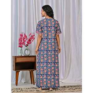 Vestido de Dormir 100% Algodón con Estampado Jaal Hecho a Mano, Camisón Suave Tejido con Diseño Floral y Botones, ODM 3XL para Damas de Honor - Product Image 5