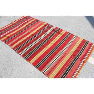 พรมวินเทจตุรกี ขนาด 4.1x7.9 ฟุต พรมคิลิม สีแดงดำลายดอกไม้ ทำจากขนสัตว์ - Product Image 2