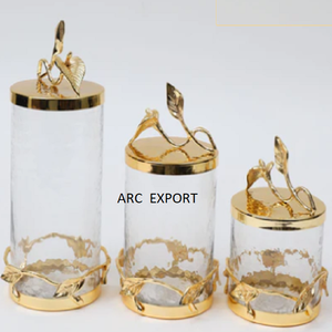 Fancy Canister Made Up Of Glass And Metal Decoration Fancy Multilevel Designer Unique Canister Set for Sale In Reasonable Price - Product Image 5