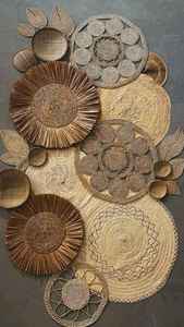 Elegantes piezas de decoración montadas en la pared hechas a mano con tela de metal MDF y madera natural para interiores con estilo - Product Image 2