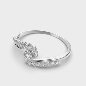 Lab Grown Diamond Swirl Leaf Open Cuff <b>Bangle</b> Bracelet in 14KT <b>Rose</b> /Yellow / White <b>Gold</b> - Product Image 5