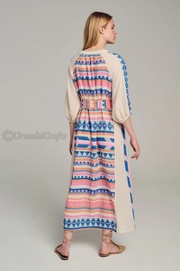 Lady Elegant Jupe large Longueur midi Ceinture élastique Jupe fluide à plusieurs niveaux silhouette Robe en coton design ethnique - Product Image 4