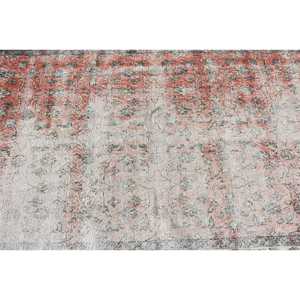 พรมขนาด 4.4x7.9 ฟุต, พรมวินเทจตุรกี, พรมขนสัตว์ลายเรขาคณิตสีแดงเทา - Product Image 5