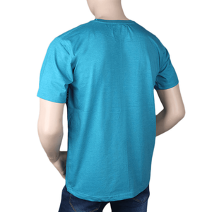 Camiseta de manga corta azul claro con estampado y cuello redondo para hombre - Product Image 3